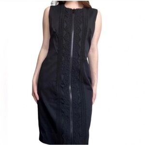 Givenchy Zip Front Lace Embroidered Cocktail Dress Black